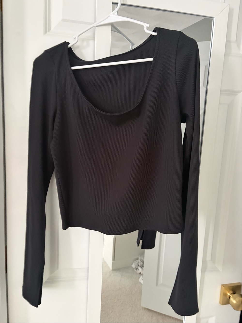 ALO Yoga Black Scoop Neck Ribbed Long Sleeve Top